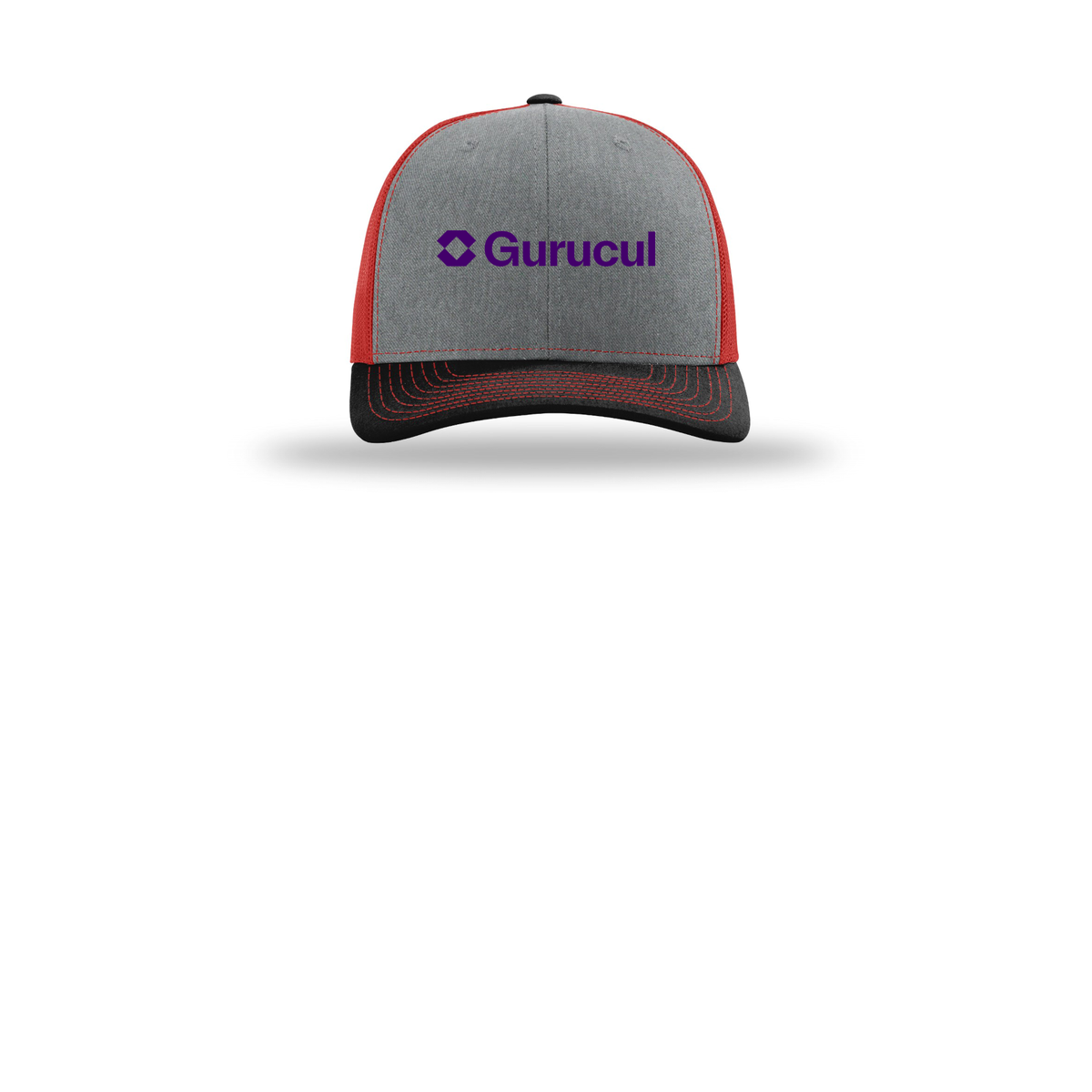 gurucul-richardson-trucker-cap-embroidery-capfront-R112-heathergreyredblack-flat-front