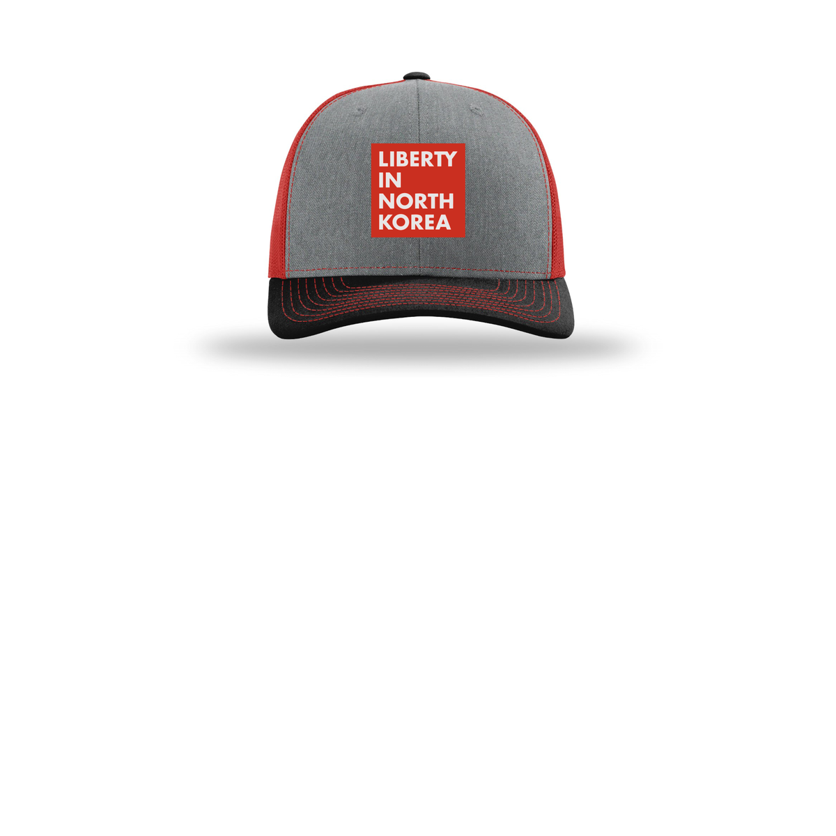 libertyinnorthkorea-richardson-trucker-cap-embroidery-capfront-R112-heathergreyredblack-flat-front