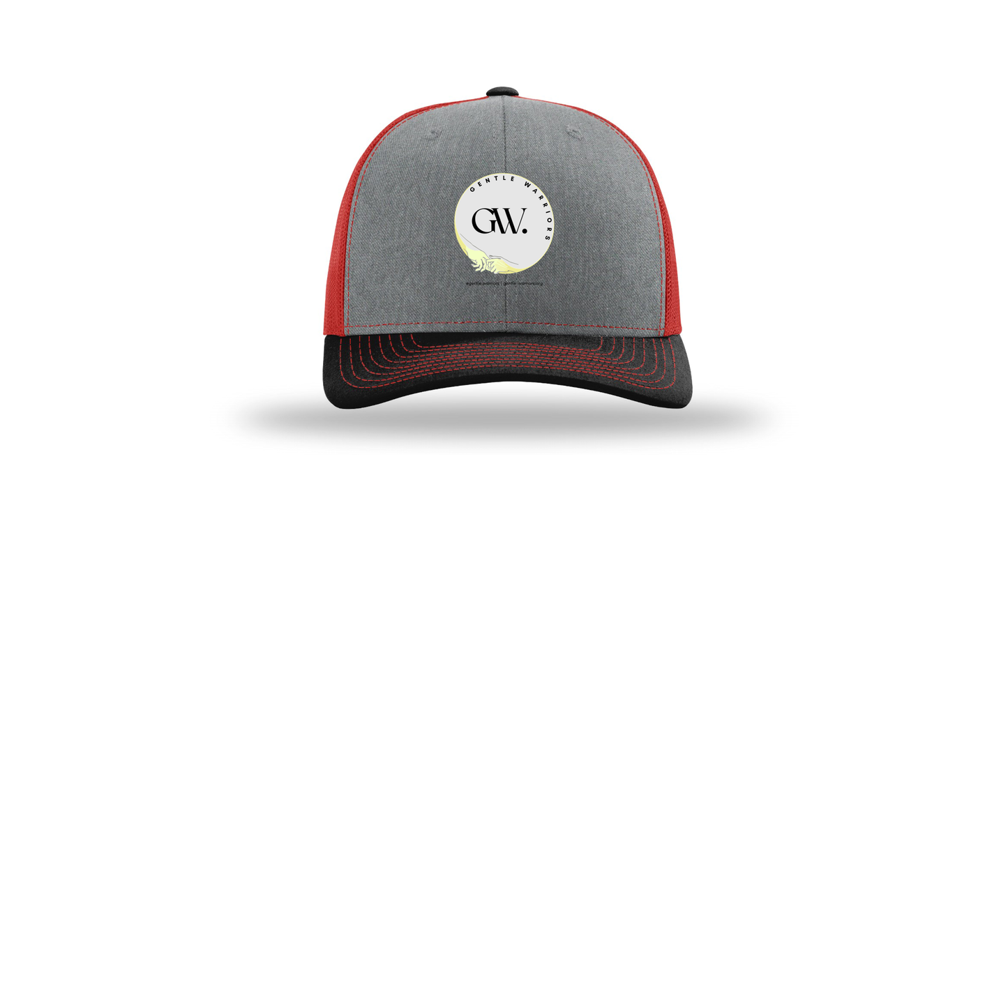 gentle-warriors-richardson-trucker-cap-embroidery-capfront-R112-heathergreyredblack-flat-front