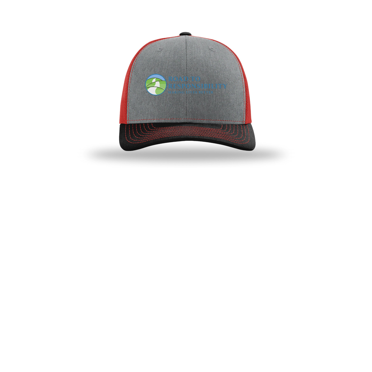 roadtoresponsibility-richardson-trucker-cap-embroidery-capfront-R112-heathergreyredblack-flat-front