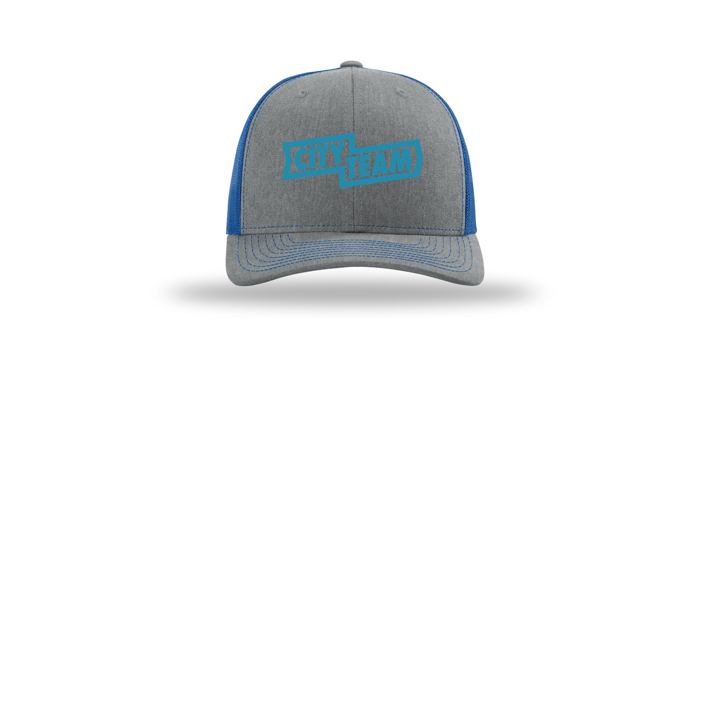cityteam-richardson-trucker-cap-embroidery-capfront-R112-heathergreyroyal-flat-front