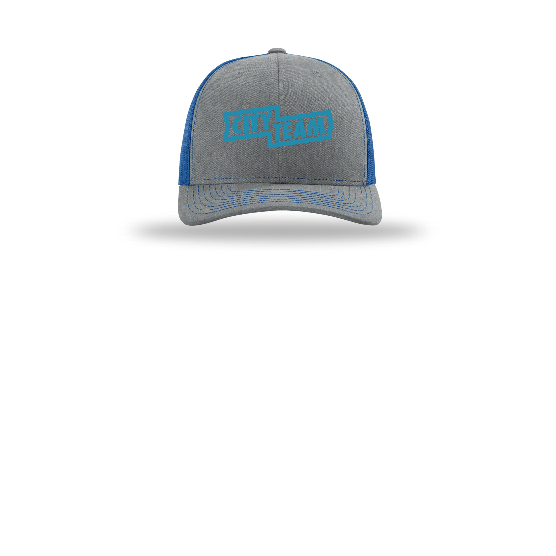 cityteam-richardson-trucker-cap-embroidery-capfront-R112-heathergreyroyal-flat-front
