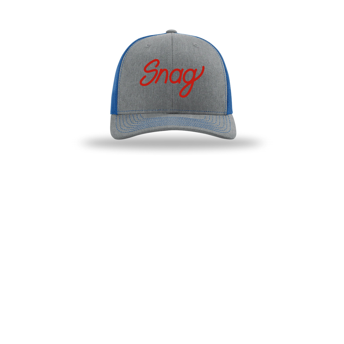 snagdelivery-richardson-trucker-cap-embroidery-capfront-R112-heathergreyroyal-flat-front