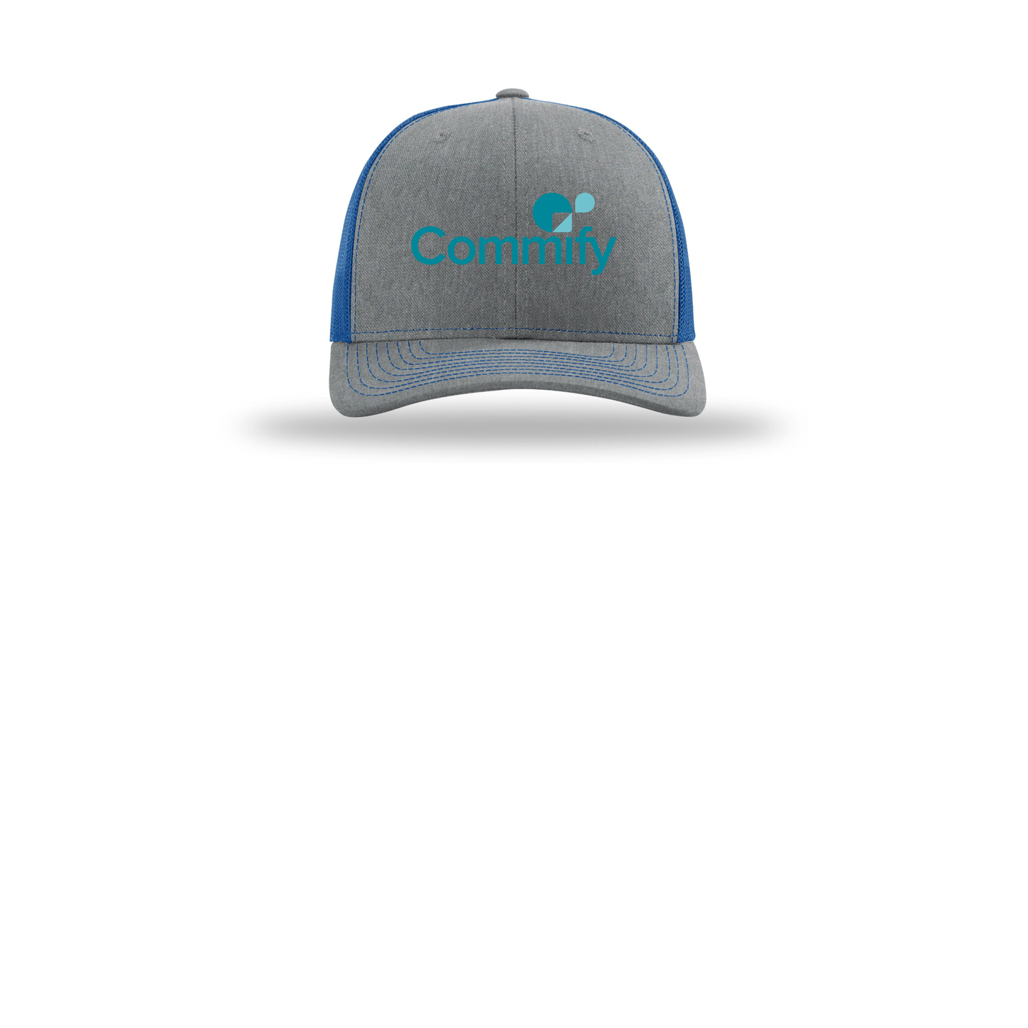 commify-richardson-trucker-cap-embroidery-capfront-R112-heathergreyroyal-flat-front
