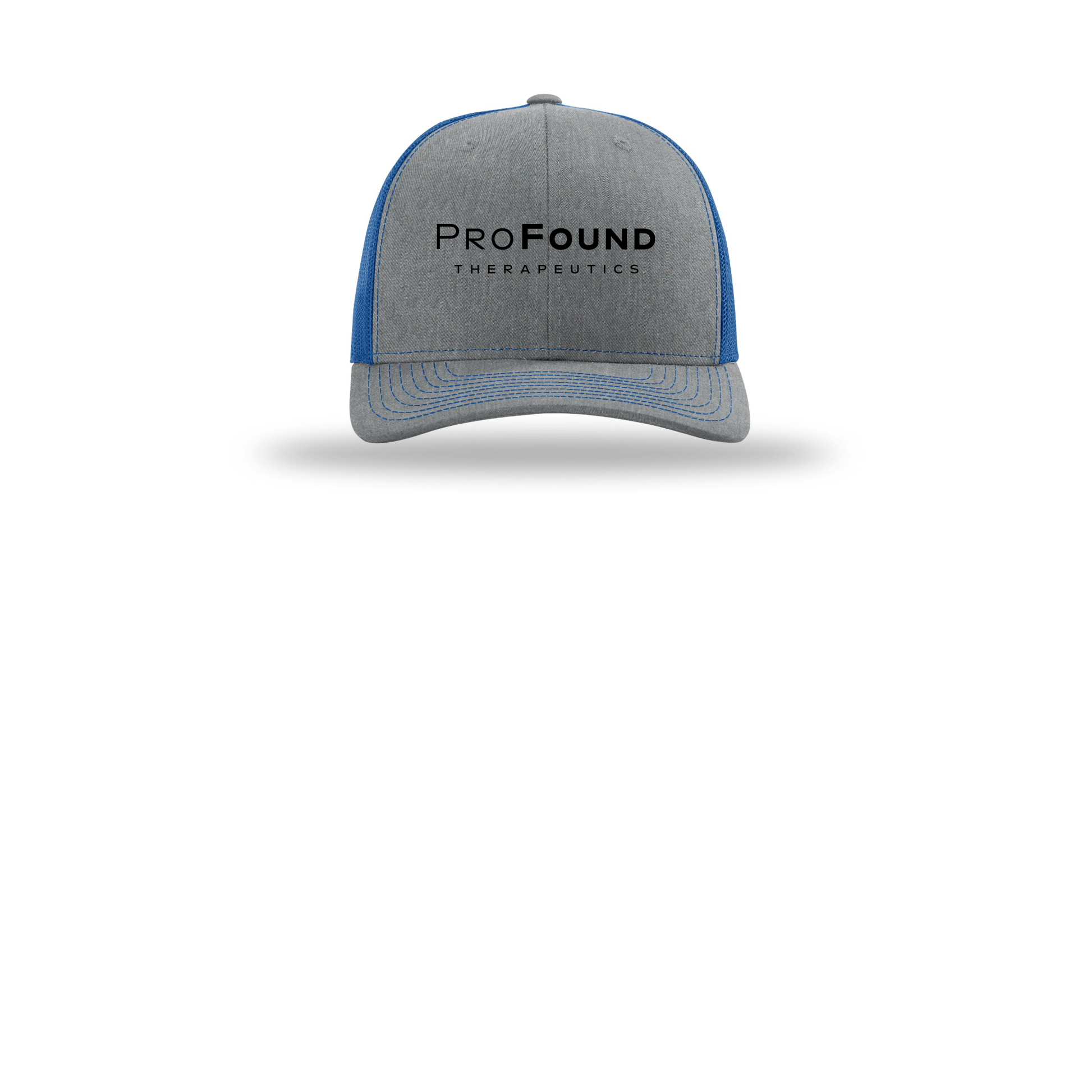 profoundtx-richardson-trucker-cap-embroidery-capfront-R112-heathergreyroyal-flat-front