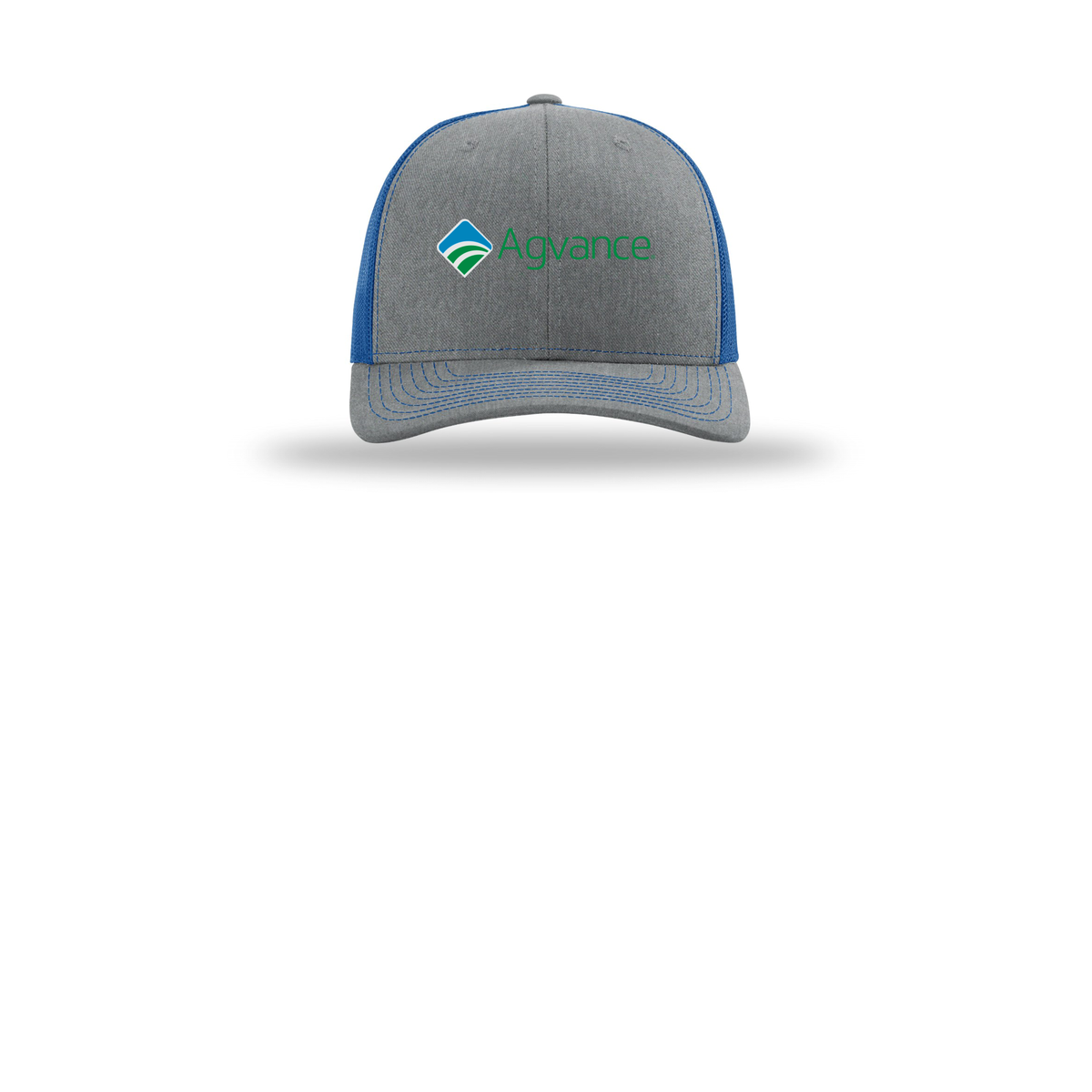 agvance-richardson-trucker-cap-embroidery-capfront-R112-heathergreyroyal-flat-front