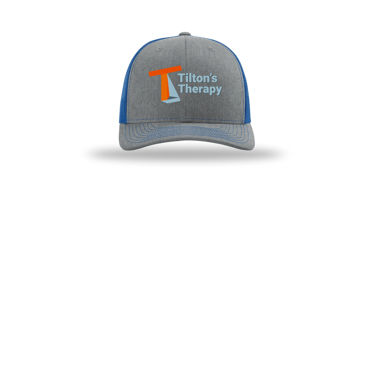 tiltonstherapy-richardson-trucker-cap-embroidery-capfront-R112-heathergreyroyal-flat-front