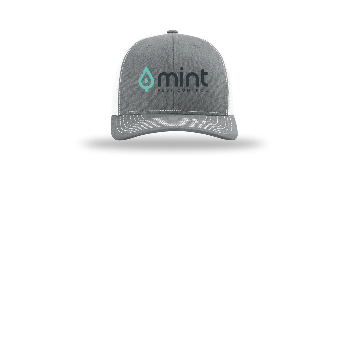 mintpest-richardson-trucker-cap-embroidery-capfront-R112-heathergreywhite-flat-front