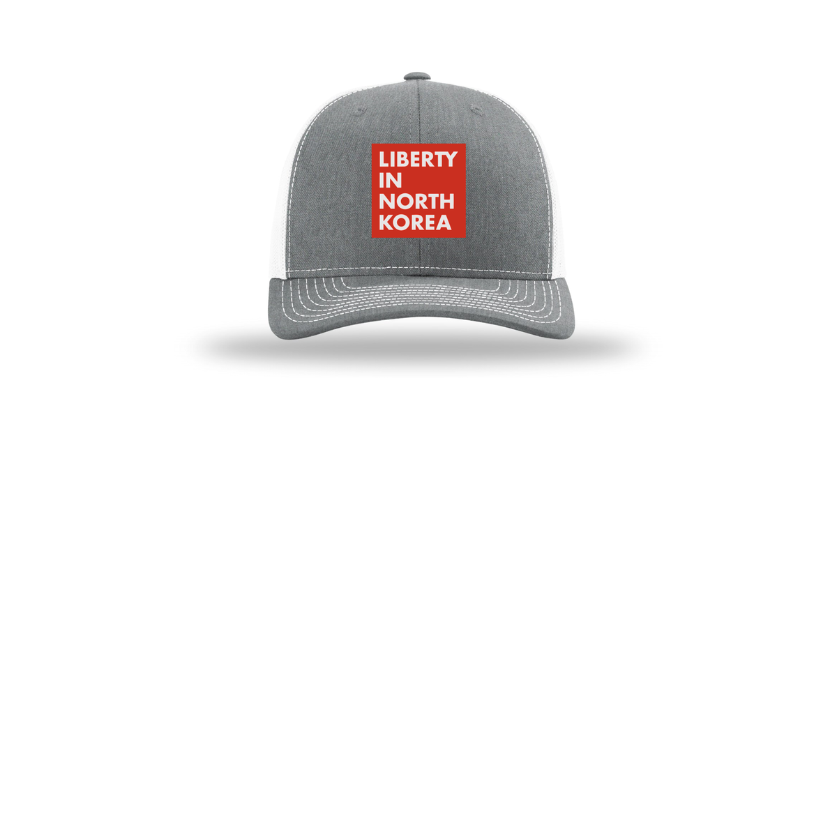 libertyinnorthkorea-richardson-trucker-cap-embroidery-capfront-R112-heathergreywhite-flat-front