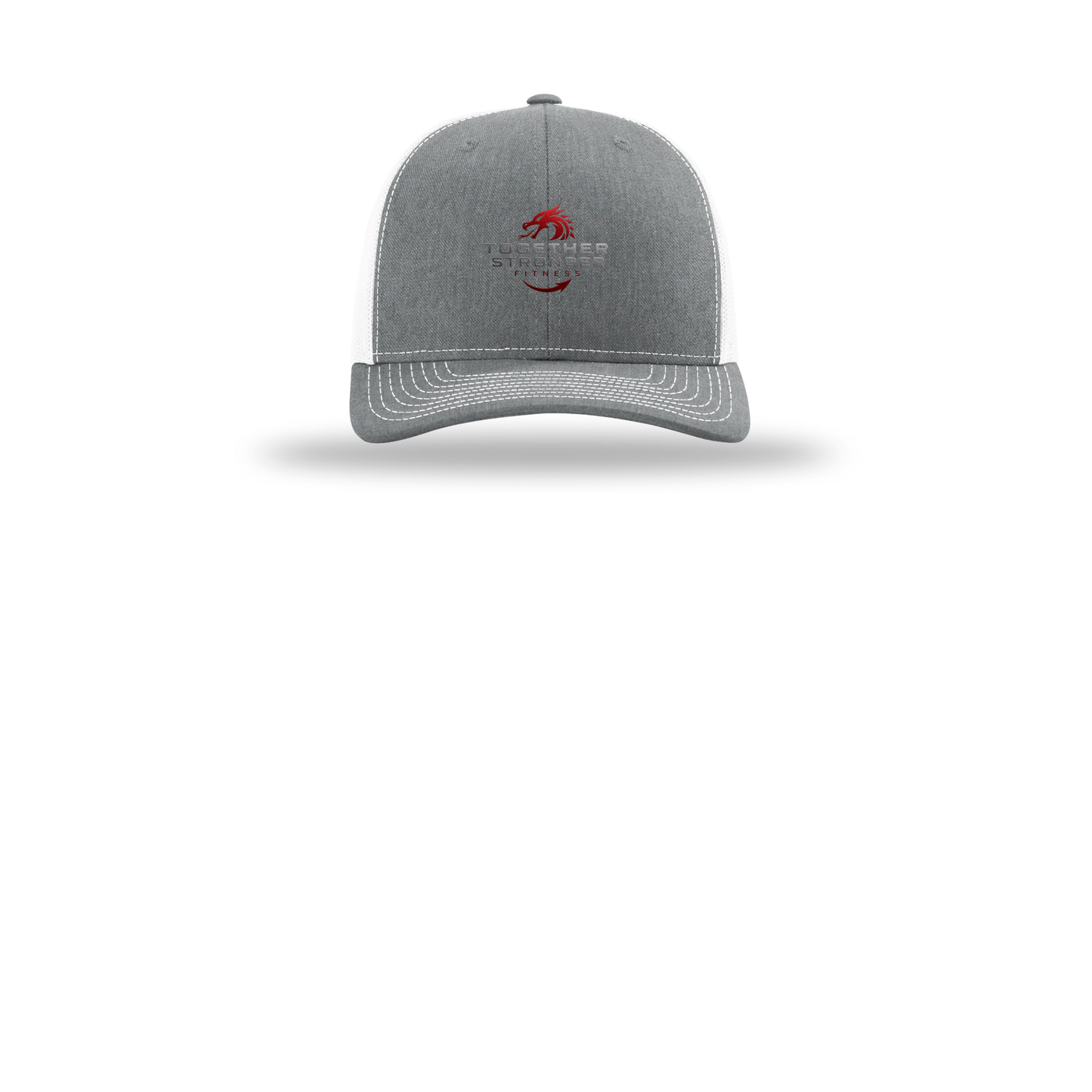 togetherstrongerfitness-richardson-trucker-cap-embroidery-capfront-R112-heathergreywhite-flat-front