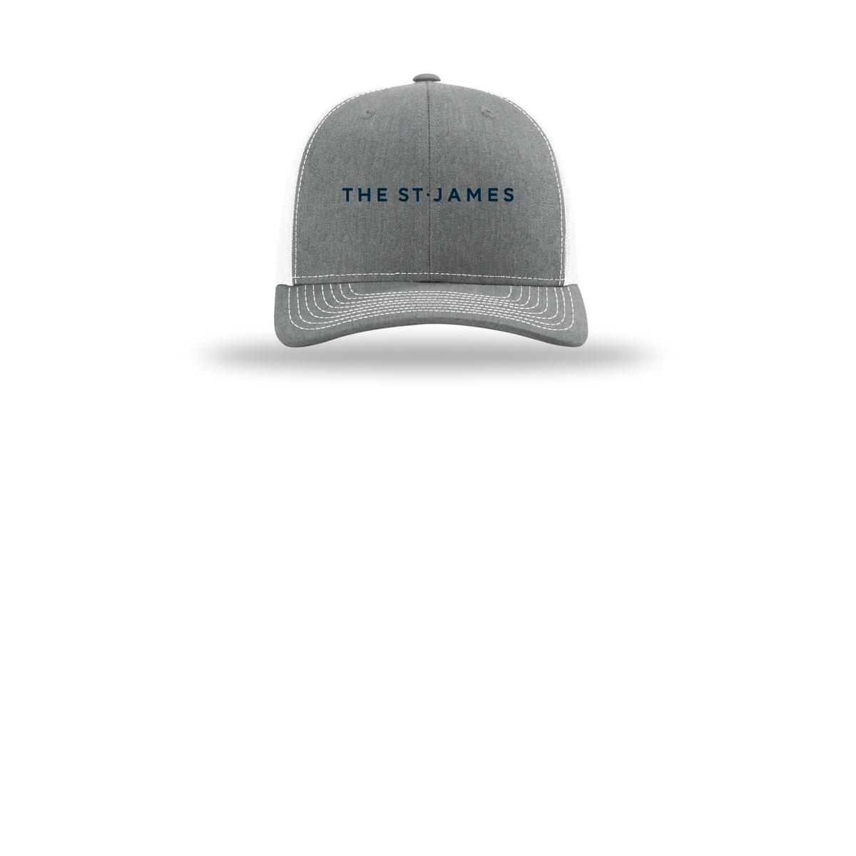 thestjames-richardson-trucker-cap-embroidery-capfront-R112-heathergreywhite-flat-front