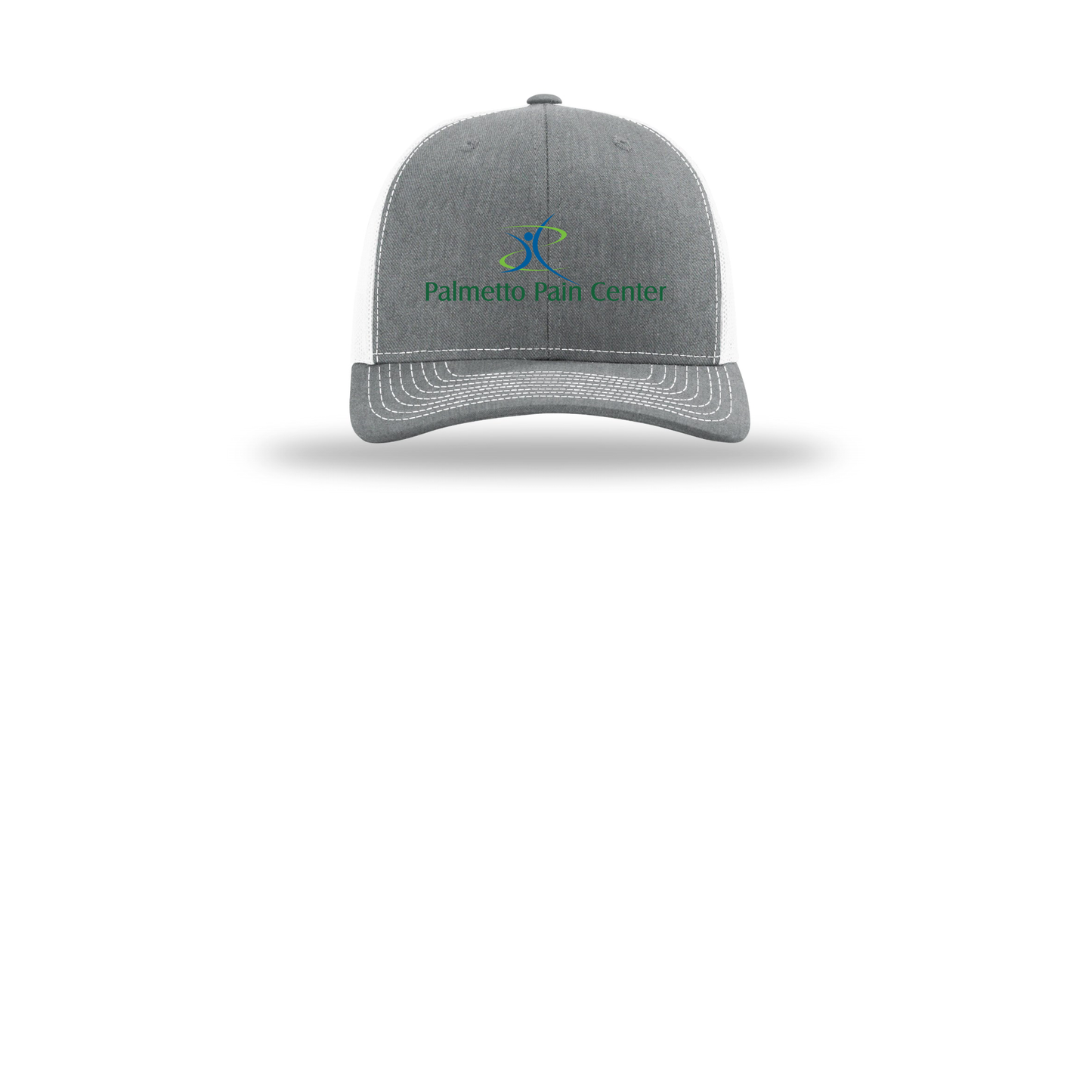 palmetto-pain-center-richardson-trucker-cap-embroidery-capfront-R112-heathergreywhite-flat-front