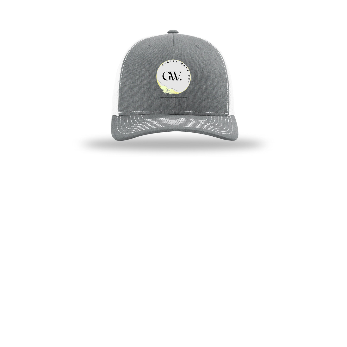 gentle-warriors-richardson-trucker-cap-embroidery-capfront-R112-heathergreywhite-flat-front