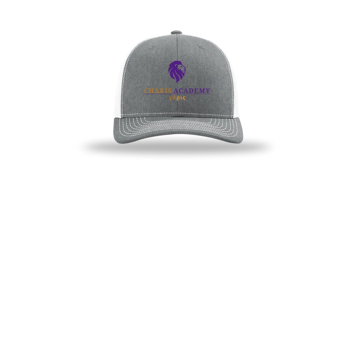 cahazleton-richardson-trucker-cap-embroidery-capfront-R112-heathergreywhite-flat-front