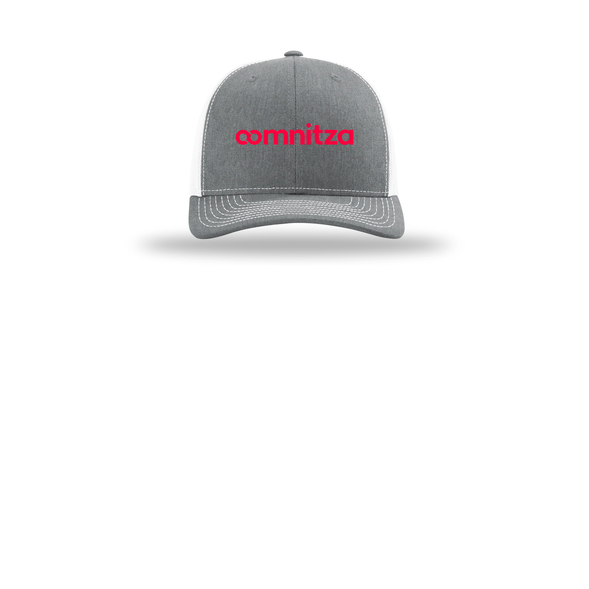 oomnitza-richardson-trucker-cap-embroidery-capfront-R112-heathergreywhite-flat-front