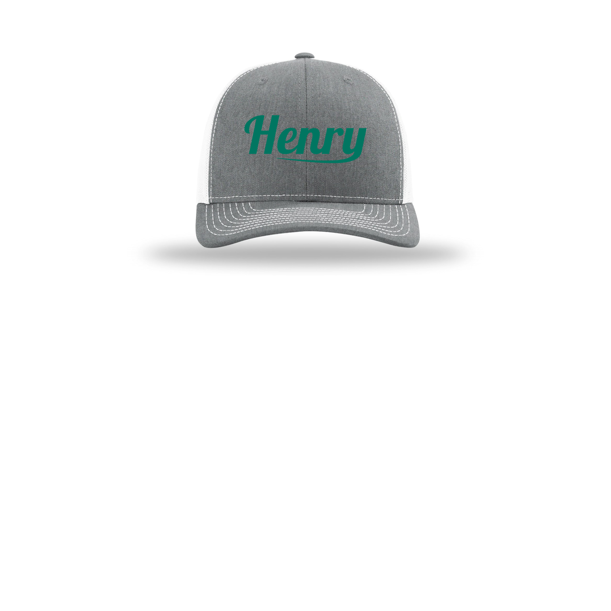 henrymeds-richardson-trucker-cap-embroidery-capfront-R112-heathergreywhite-flat-front