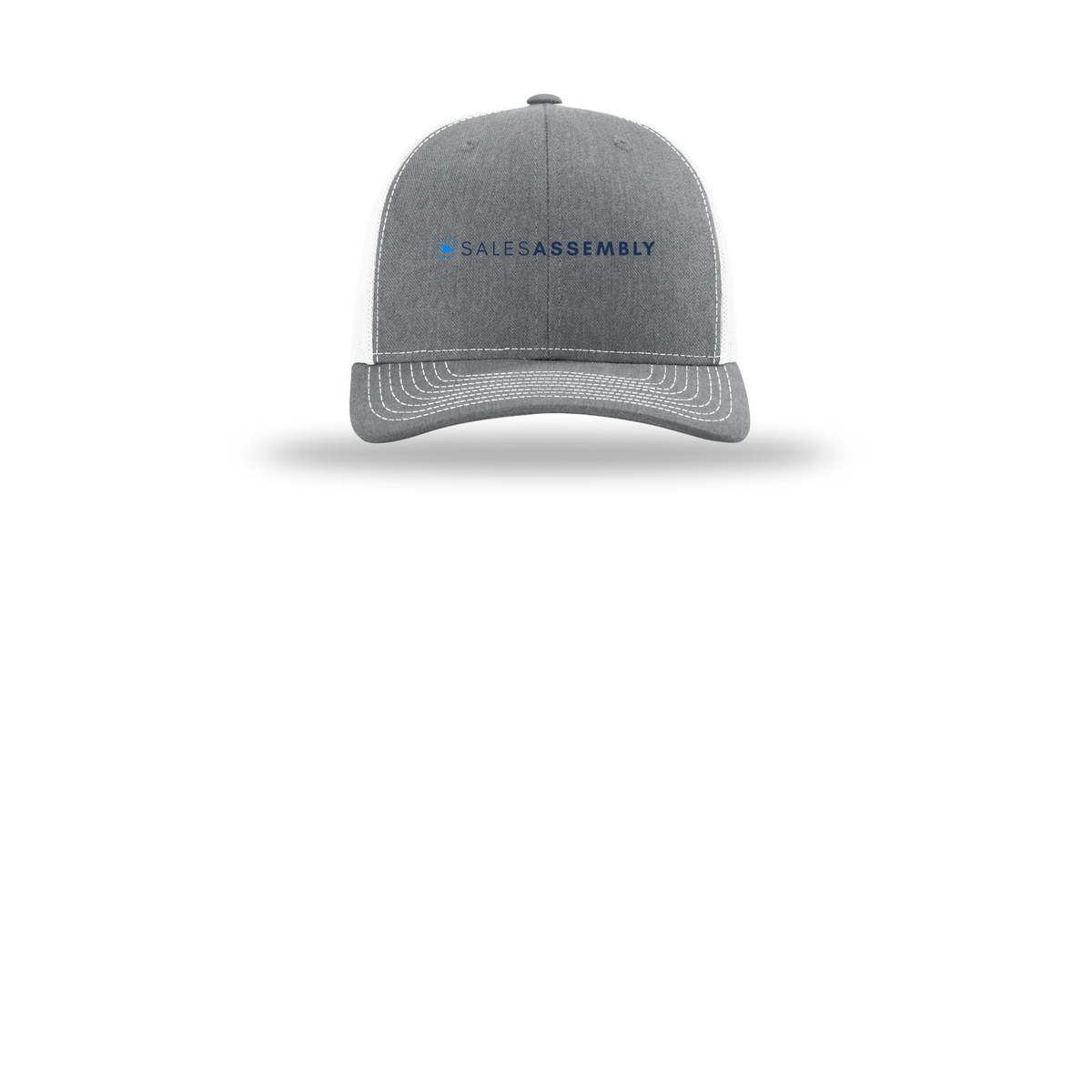 salesassembly-richardson-trucker-cap-embroidery-capfront-R112-heathergreywhite-flat-front
