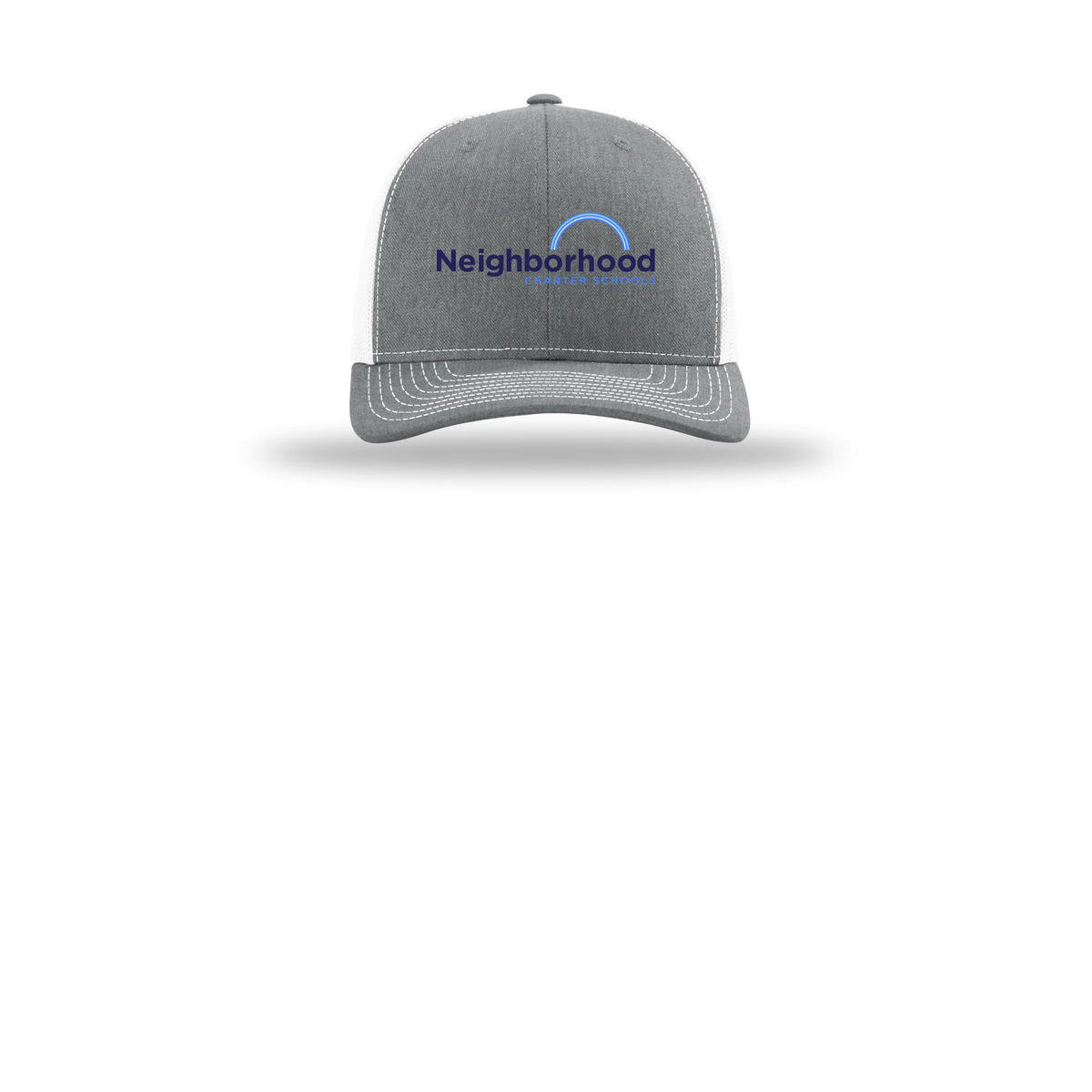 ncschools-richardson-trucker-cap-embroidery-capfront-R112-heathergreywhite-flat-front