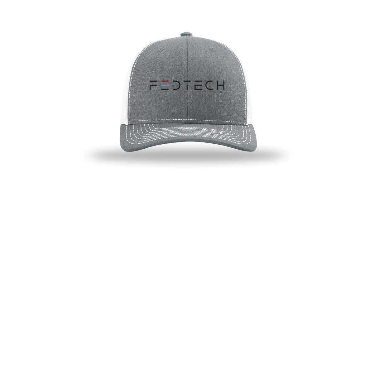 fedtech-richardson-trucker-cap-embroidery-capfront-R112-heathergreywhite-flat-front