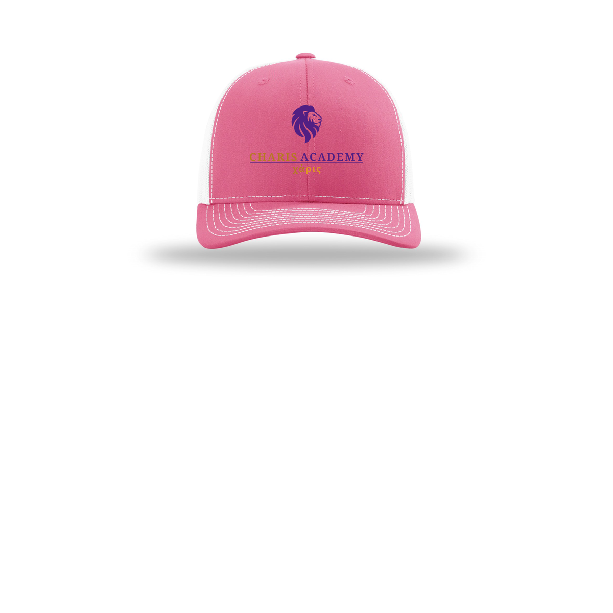 cahazleton-richardson-trucker-cap-embroidery-capfront-R112-hotpinkwhite-flat-front