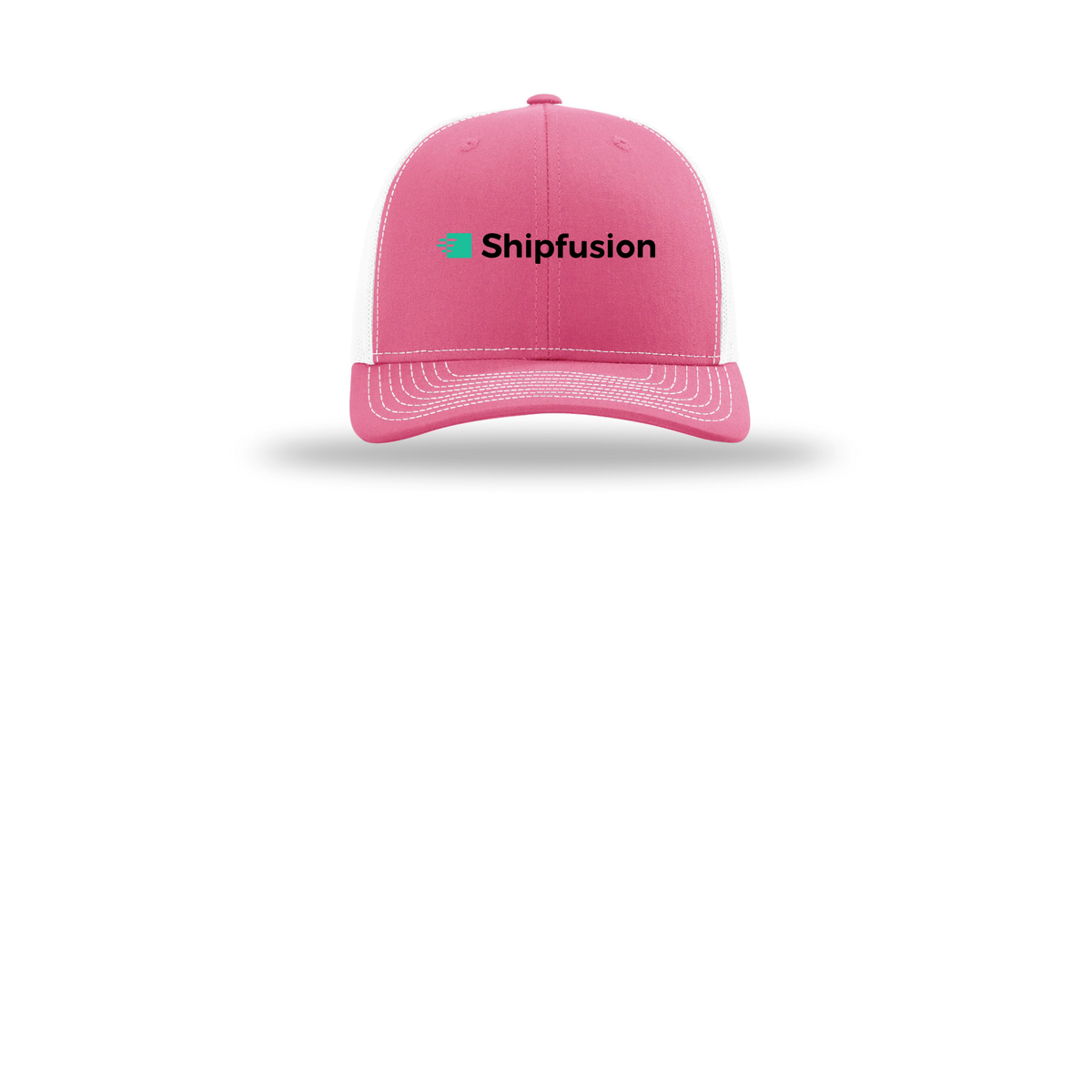 shipfusion-richardson-trucker-cap-embroidery-capfront-R112-hotpinkwhite-flat-front