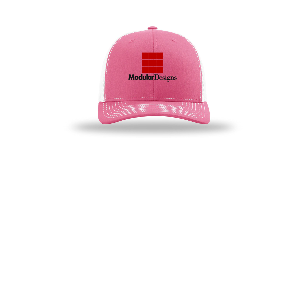 modulardesignsflooring-richardson-trucker-cap-embroidery-capfront-R112-hotpinkwhite-flat-front