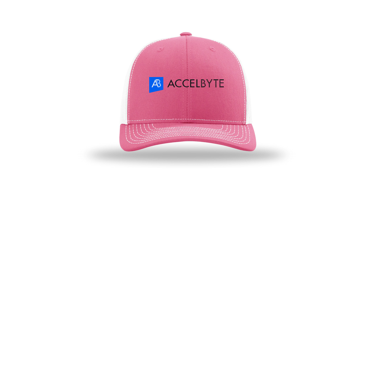 accelbyte-richardson-trucker-cap-embroidery-capfront-R112-hotpinkwhite-flat-front