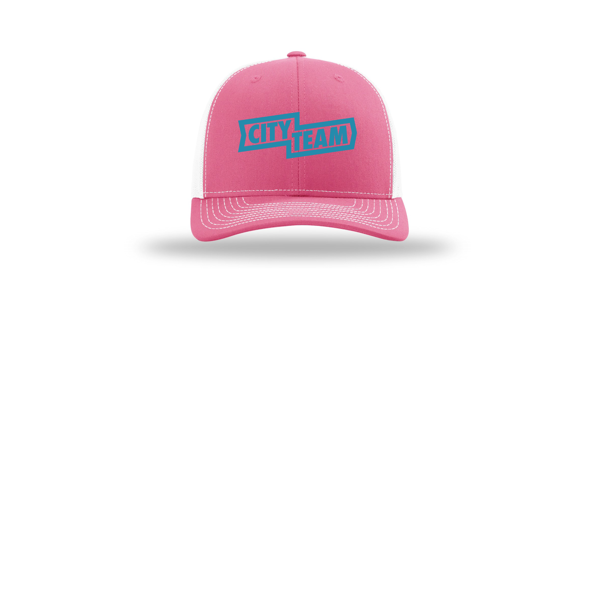 cityteam-richardson-trucker-cap-embroidery-capfront-R112-hotpinkwhite-flat-front
