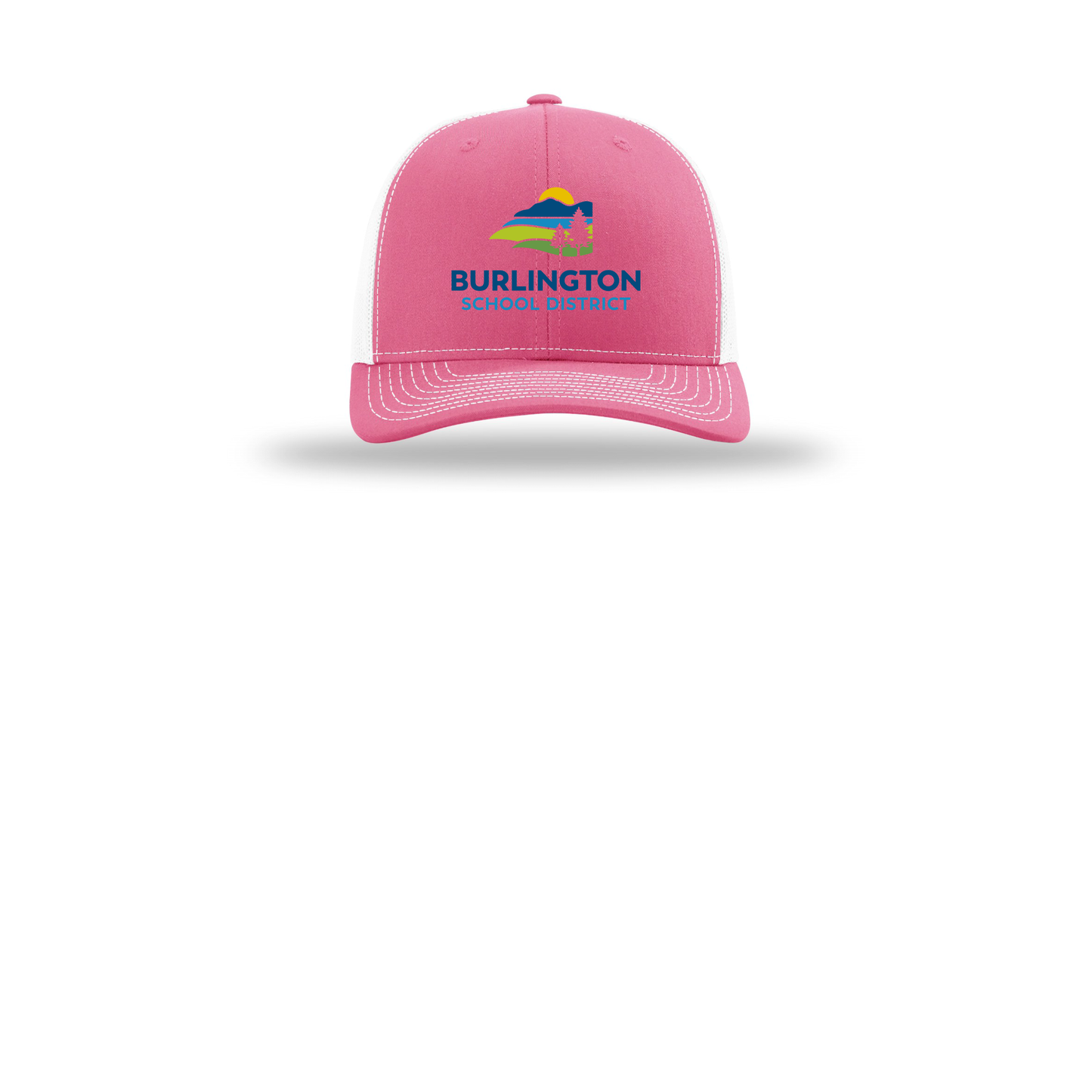 bsdvt-richardson-trucker-cap-embroidery-capfront-R112-hotpinkwhite-flat-front
