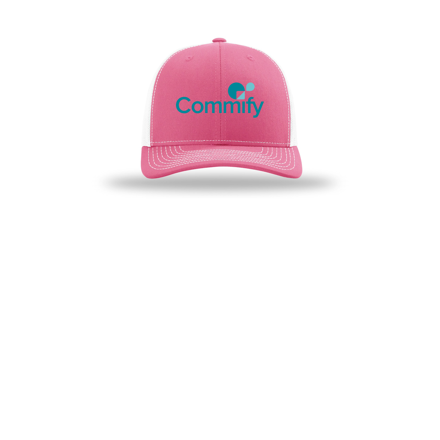commify-richardson-trucker-cap-embroidery-capfront-R112-hotpinkwhite-flat-front