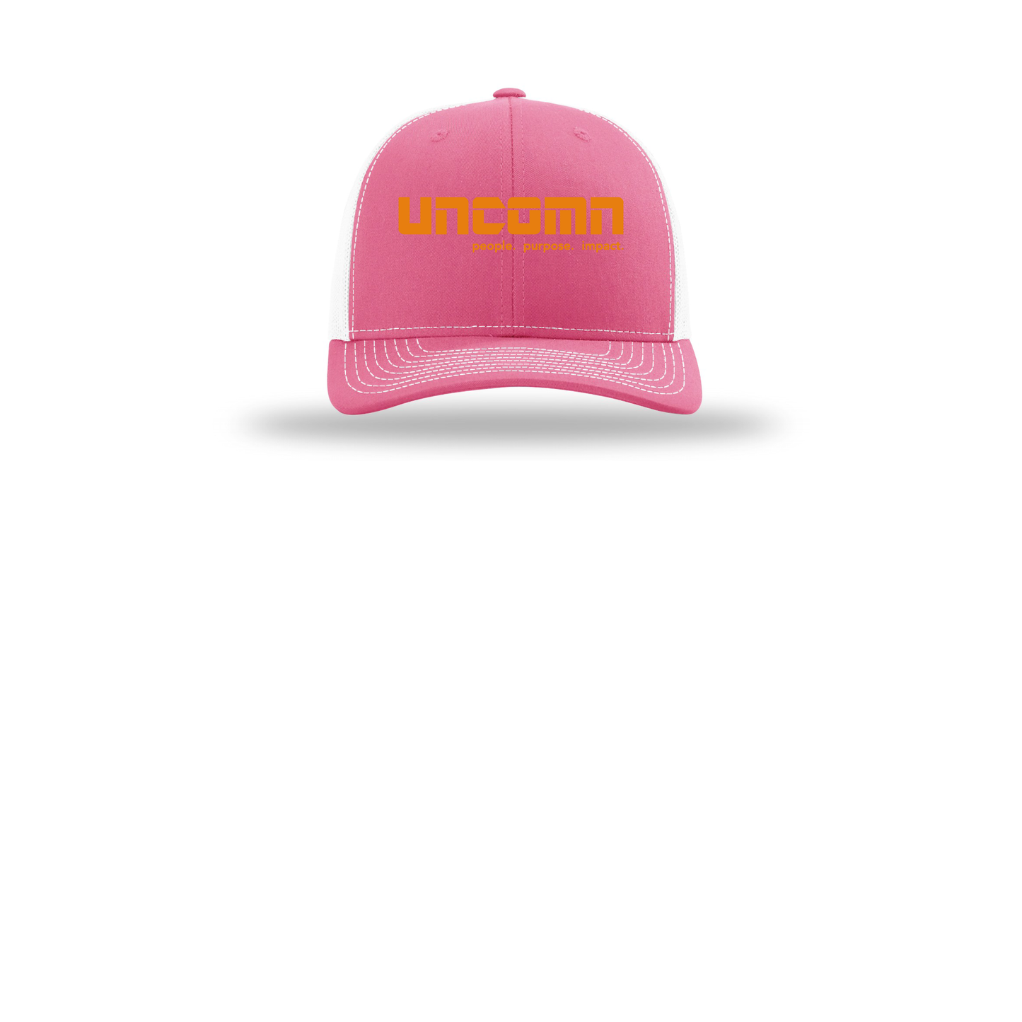 uncomn-richardson-trucker-cap-embroidery-capfront-R112-hotpinkwhite-flat-front