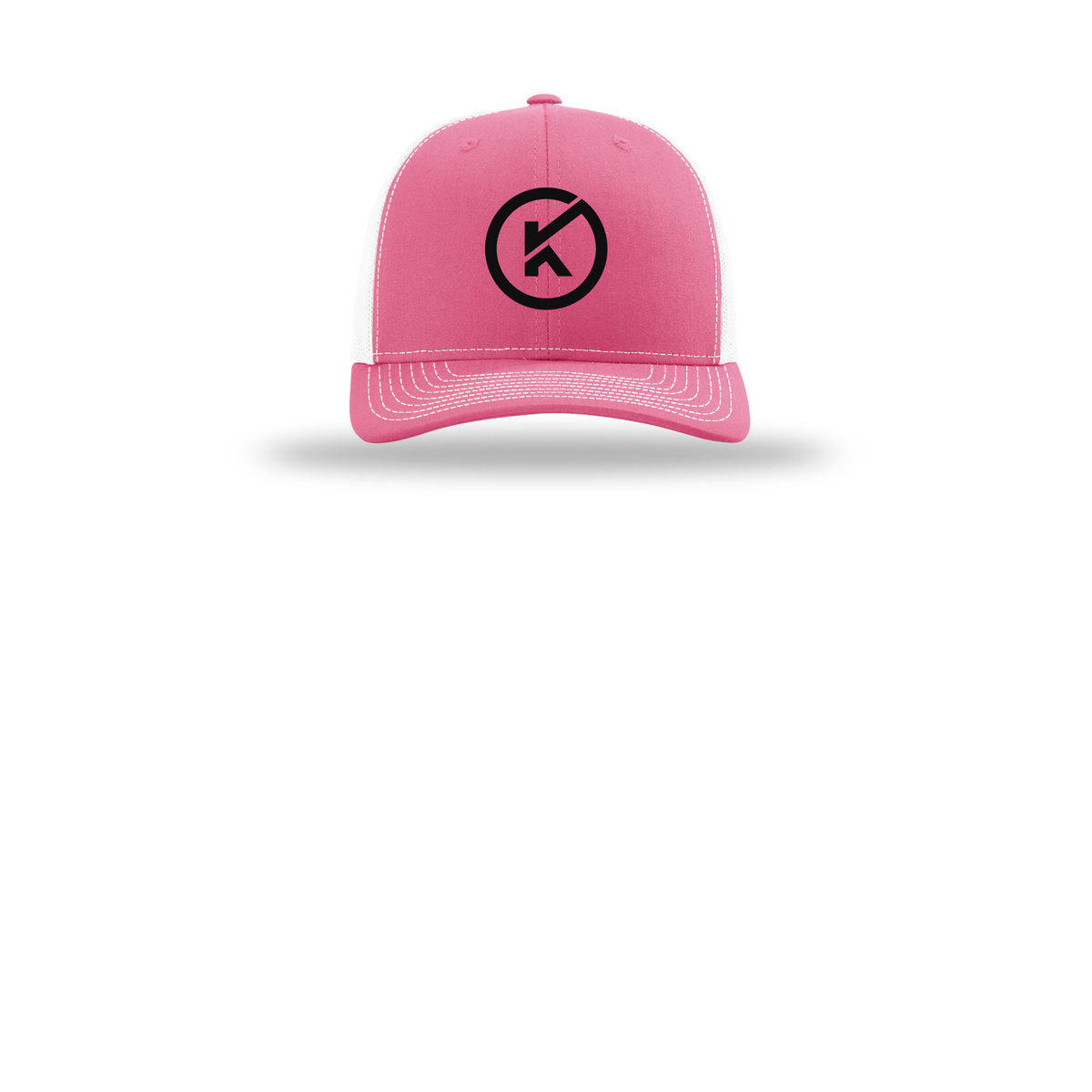 kitmanlabs-richardson-trucker-cap-embroidery-capfront-R112-hotpinkwhite-flat-front