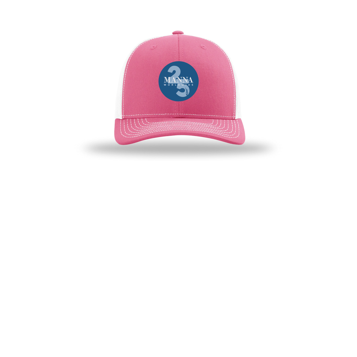 mannaworldwide-richardson-trucker-cap-embroidery-capfront-R112-hotpinkwhite-flat-front