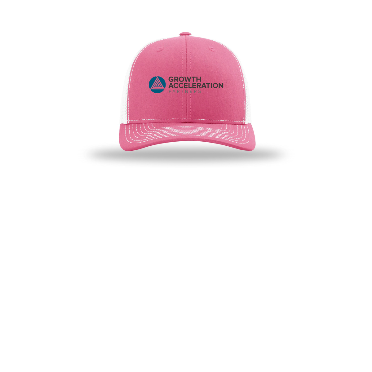 growthaccelerationpartners-richardson-trucker-cap-embroidery-capfront-R112-hotpinkwhite-flat-front
