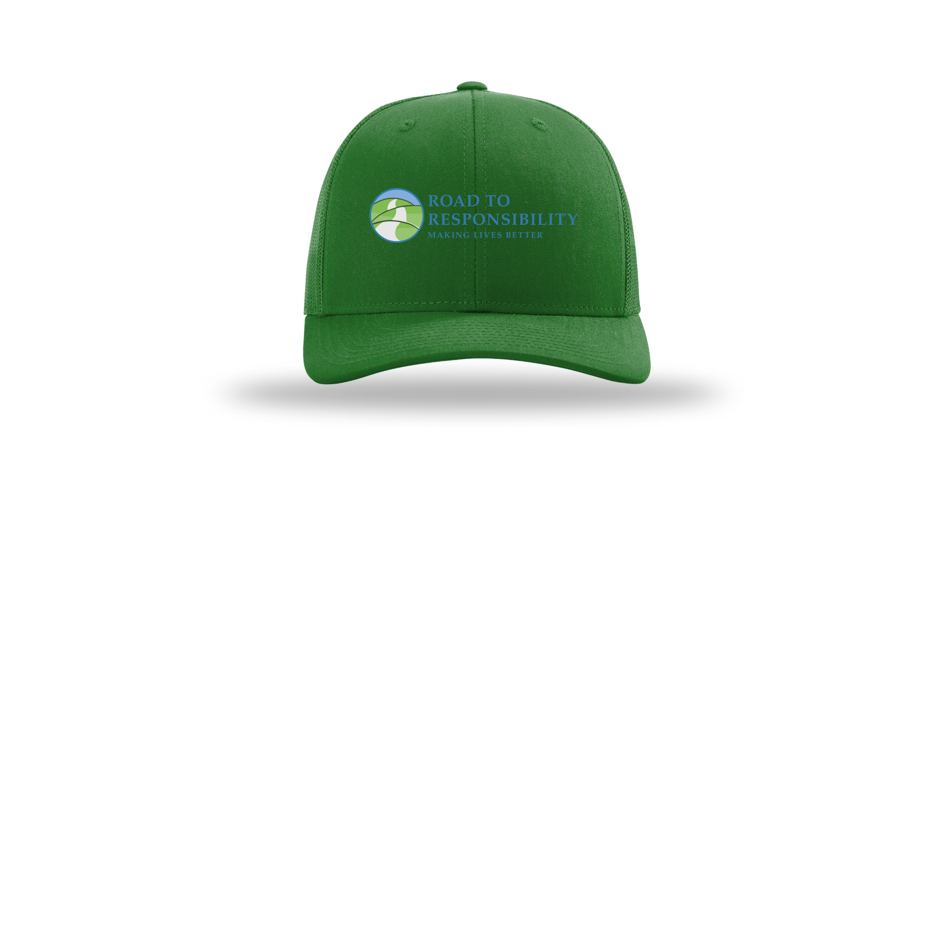 roadtoresponsibility-richardson-trucker-cap-embroidery-capfront-R112-kelly-flat-front