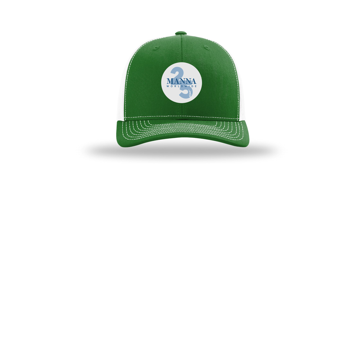 mannaworldwide-richardson-trucker-cap-embroidery-capfront-R112-kellywhite-flat-front