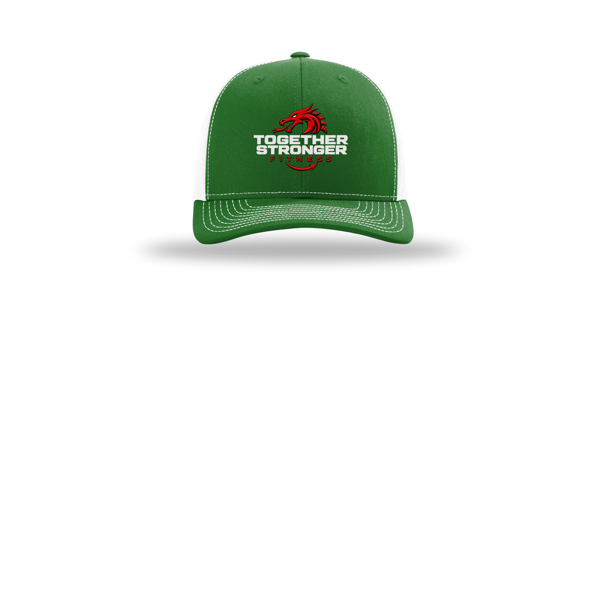 togetherstrongerfitness-richardson-trucker-cap-embroidery-capfront-R112-kellywhite-flat-front