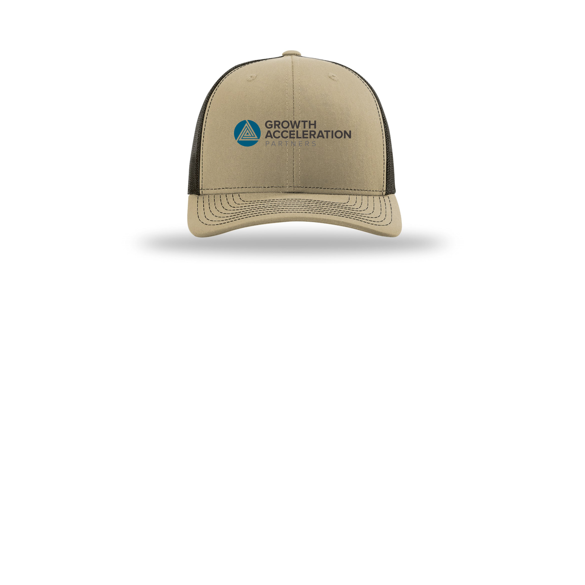 growthaccelerationpartners-richardson-trucker-cap-embroidery-capfront-R112-khakicoffee-flat-front