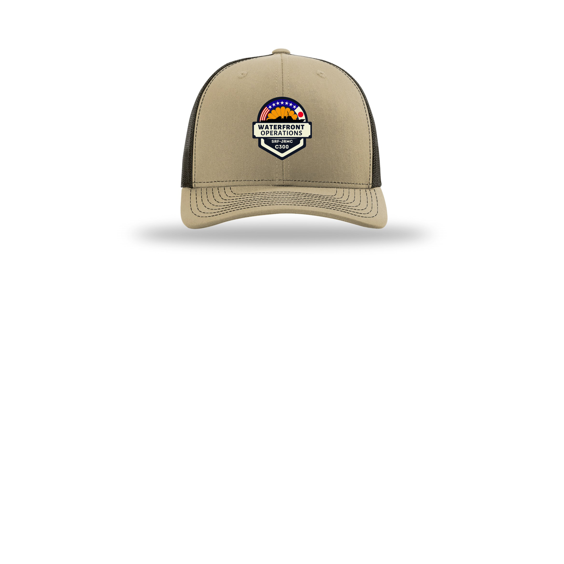 waterfront-operations-retro-trucker-cap-embroidery-capfront-R112-khakicoffee-flat-front