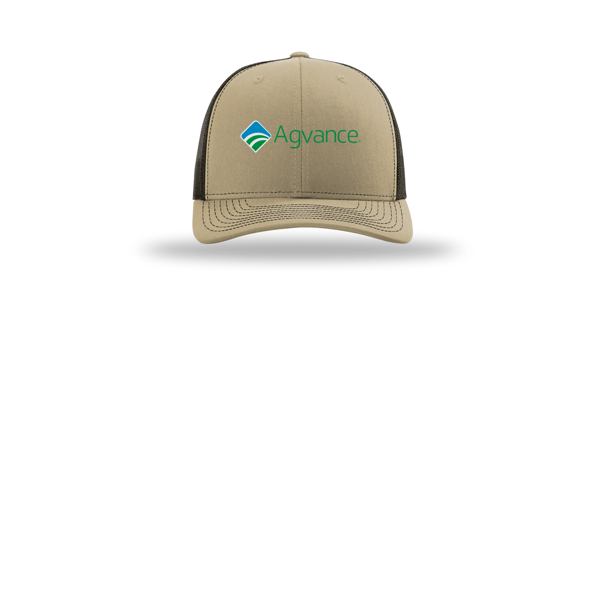 agvance-richardson-trucker-cap-embroidery-capfront-R112-khakicoffee-flat-front