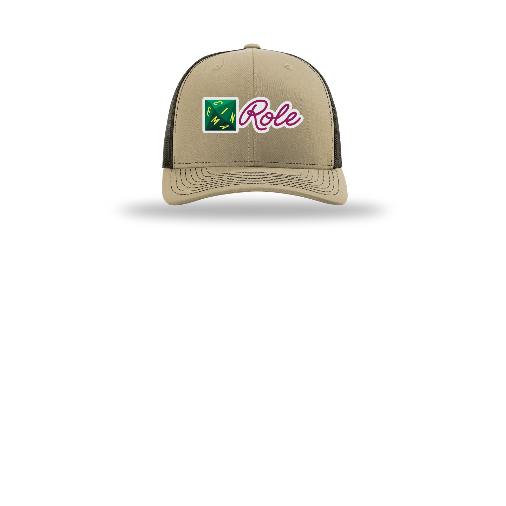 cinemarole-richardson-trucker-cap-embroidery-capfront-R112-khakicoffee-flat-front