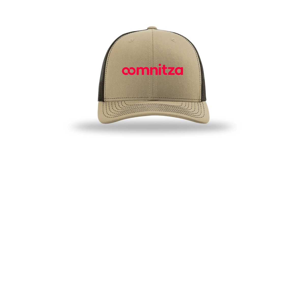 oomnitza-richardson-trucker-cap-embroidery-capfront-R112-khakicoffee-flat-front