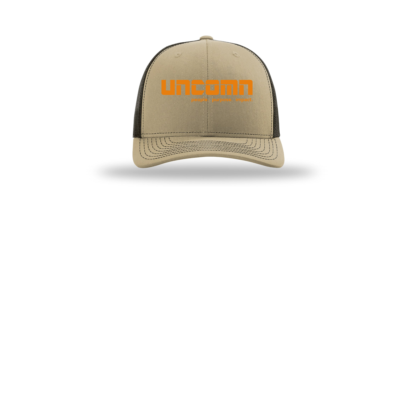 uncomn-richardson-trucker-cap-embroidery-capfront-R112-khakicoffee-flat-front