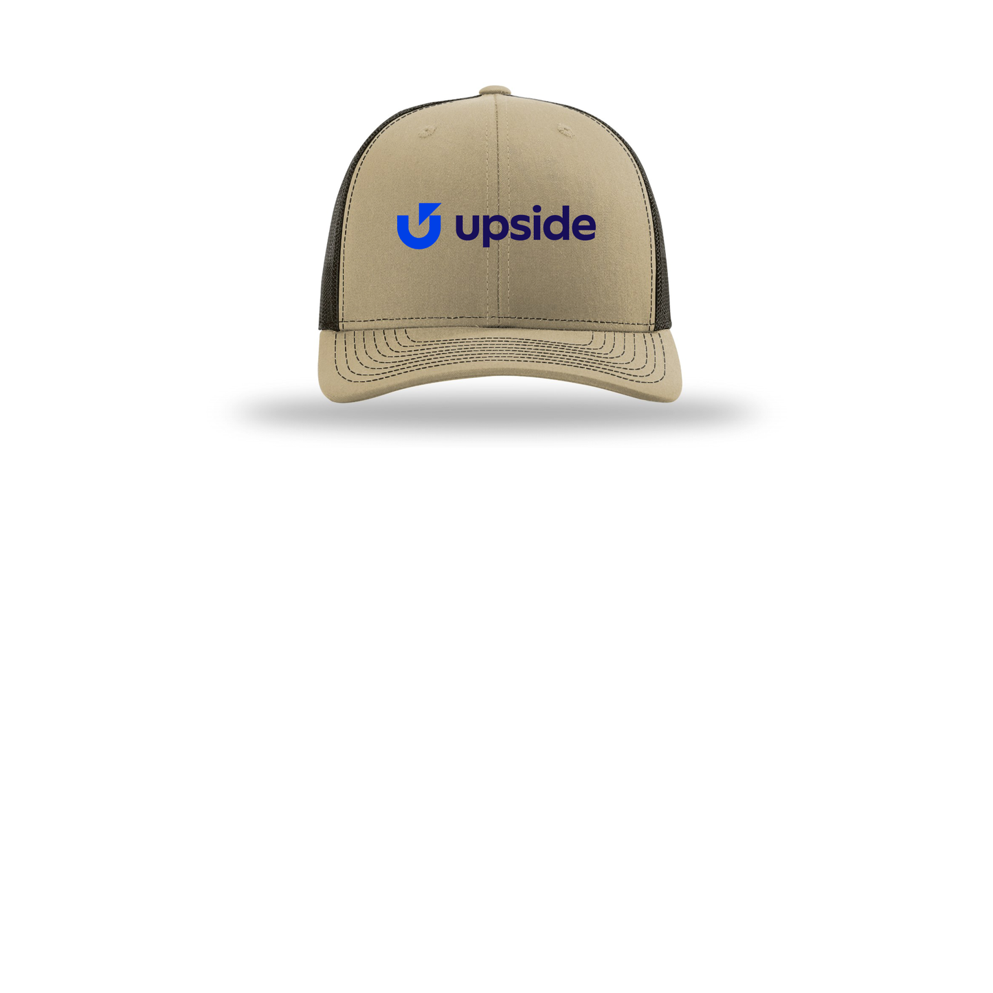 upside-richardson-trucker-cap-embroidery-capfront-R112-khakicoffee-flat-front