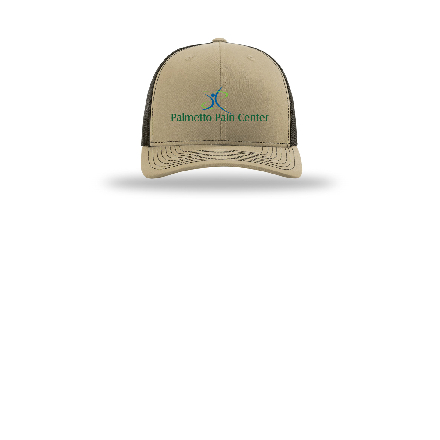 palmetto-pain-center-richardson-trucker-cap-embroidery-capfront-R112-khakicoffee-flat-front