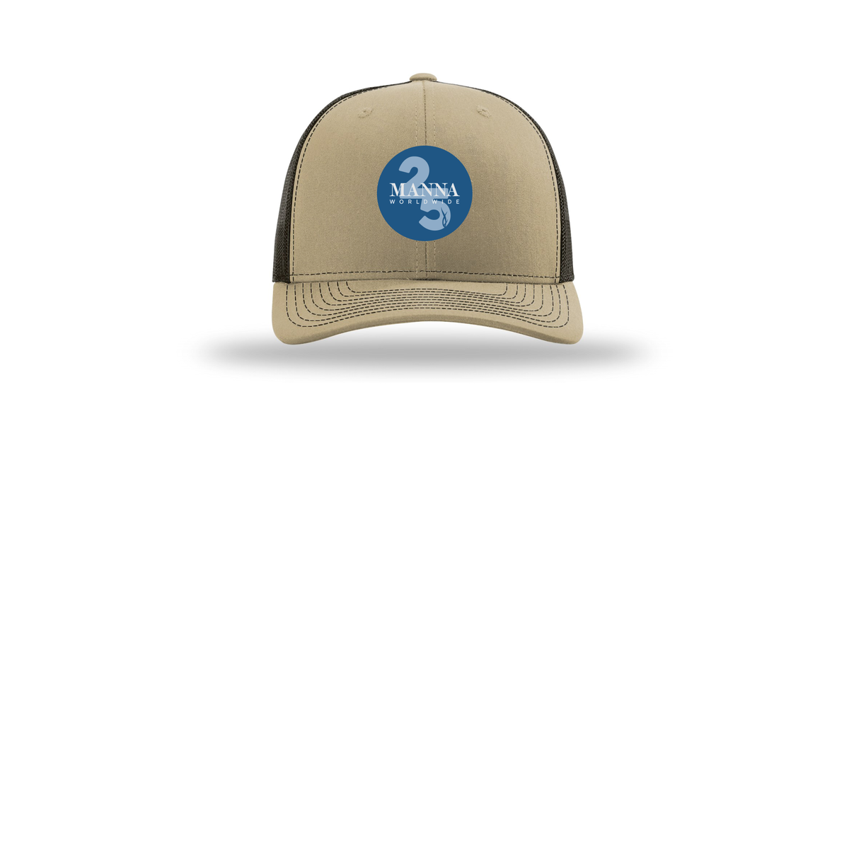 mannaworldwide-richardson-trucker-cap-embroidery-capfront-R112-khakicoffee-flat-front