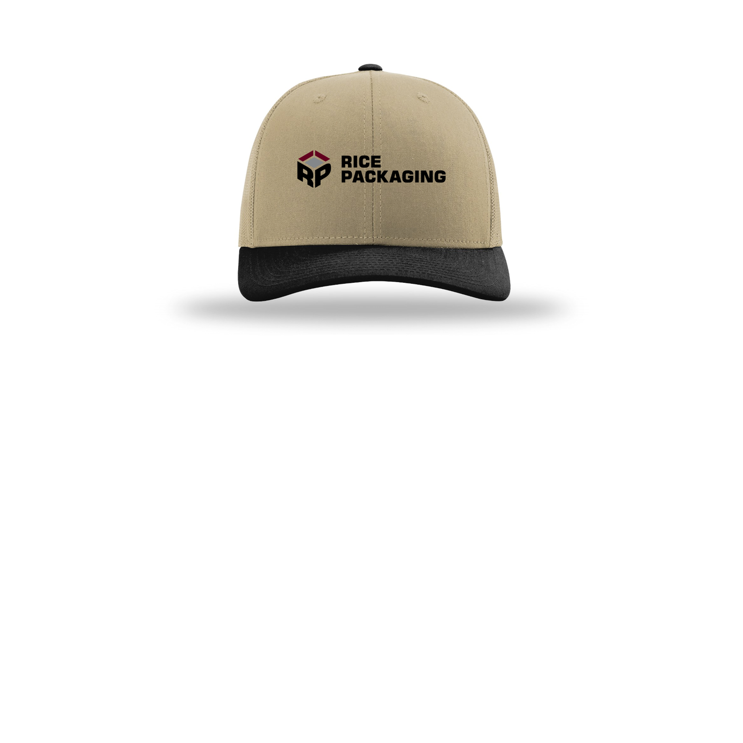 ricepackaging-richardson-trucker-cap-embroidery-capfront-R112-khakikhakiblack-flat-front