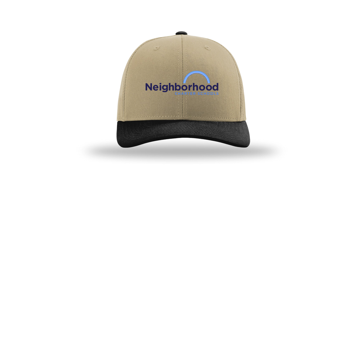 ncschools-richardson-trucker-cap-embroidery-capfront-R112-khakikhakiblack-flat-front
