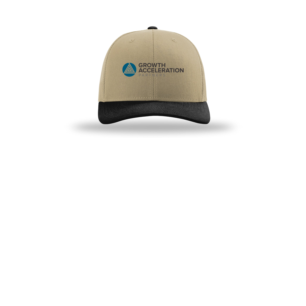 growthaccelerationpartners-richardson-trucker-cap-embroidery-capfront-R112-khakikhakiblack-flat-front