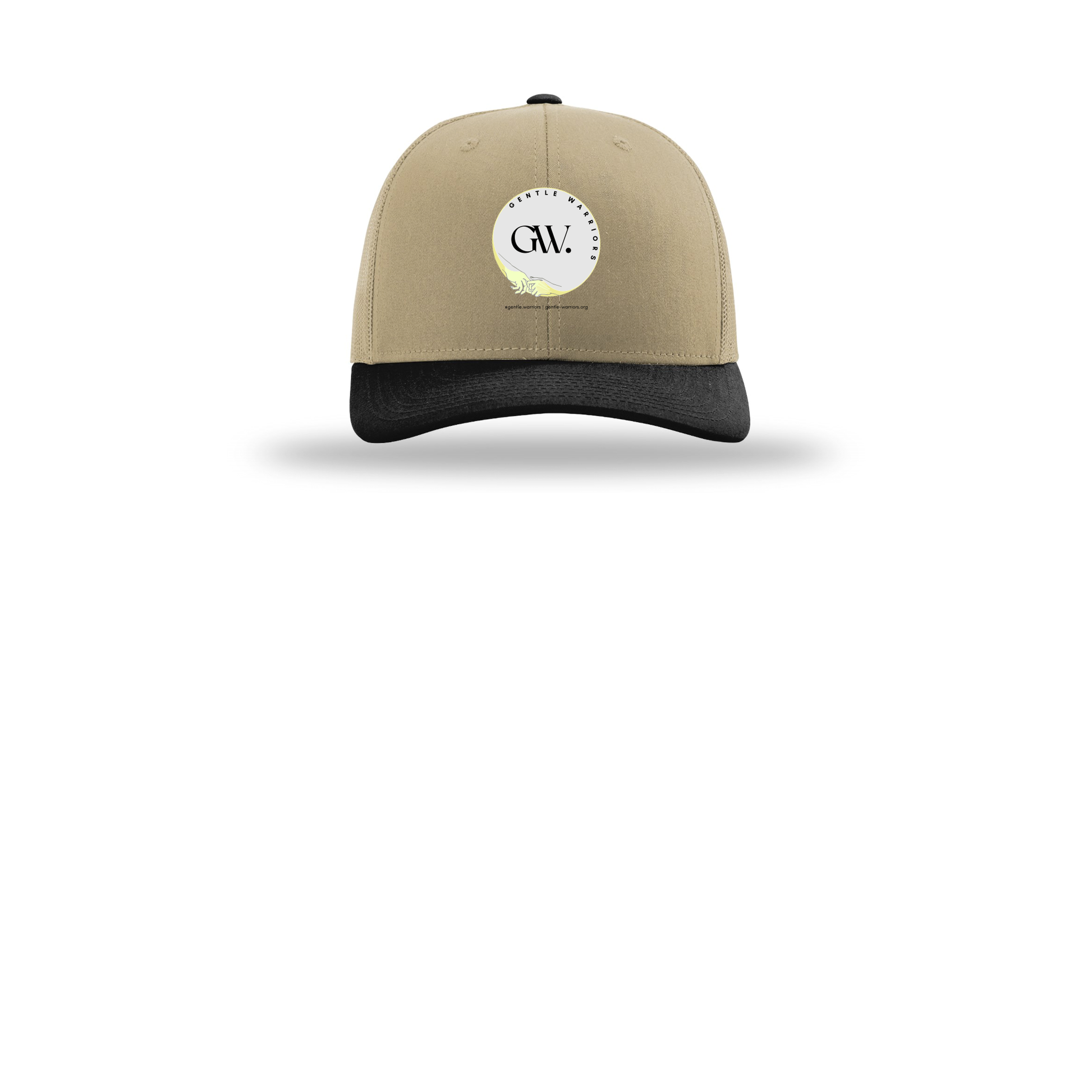 gentle-warriors-richardson-trucker-cap-embroidery-capfront-R112-khakikhakiblack-flat-front